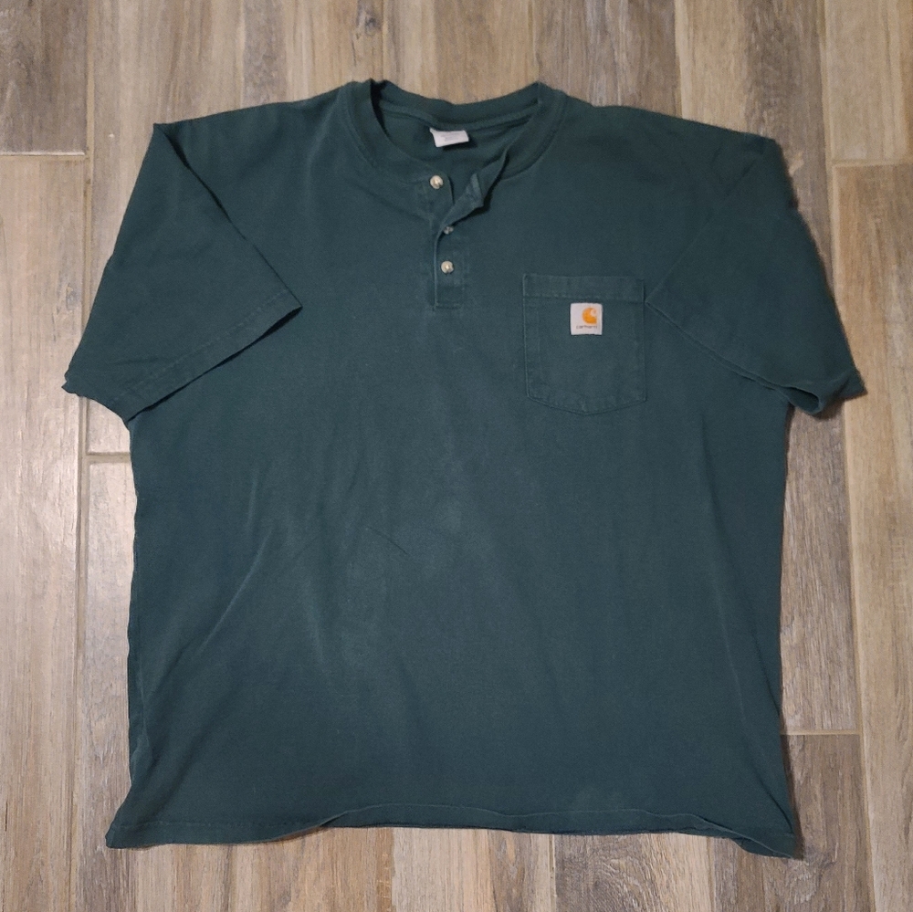 Vintage Y2K Green Carhartt Henley Pocket T Shirt